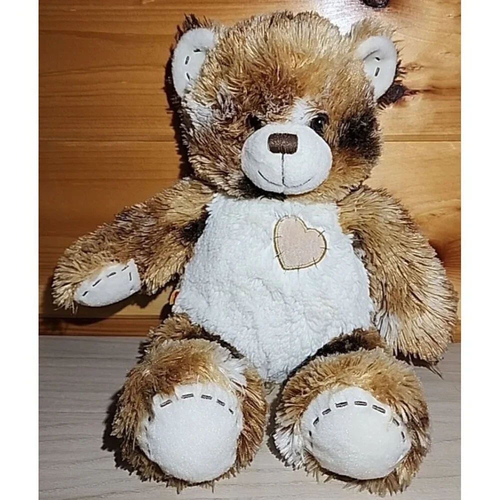 Build A Bear BABW Champ Brown Calico Plush Heart Patch Stitched Stuffed 16”